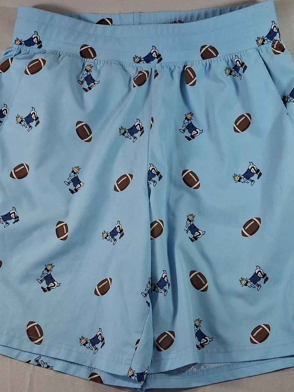 Men's Light Blue Football & Mascot Flat Front Shorts